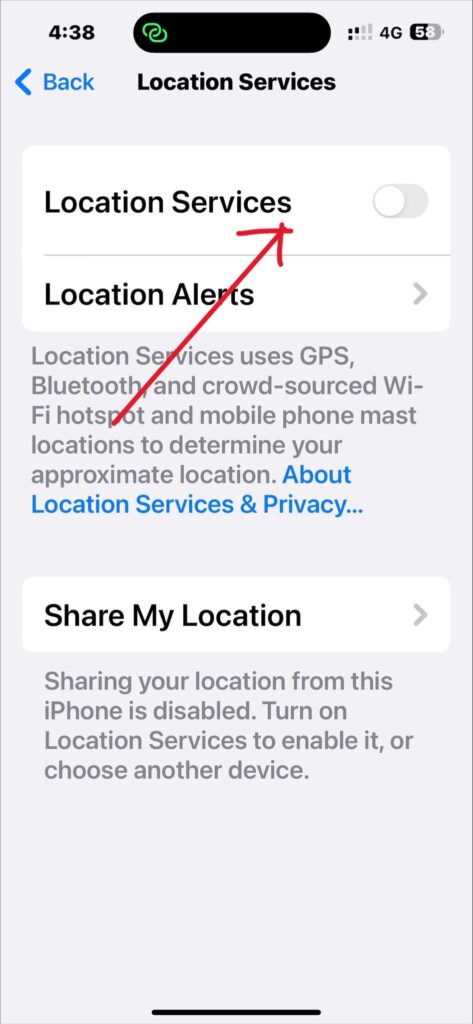 Location Services are turned off