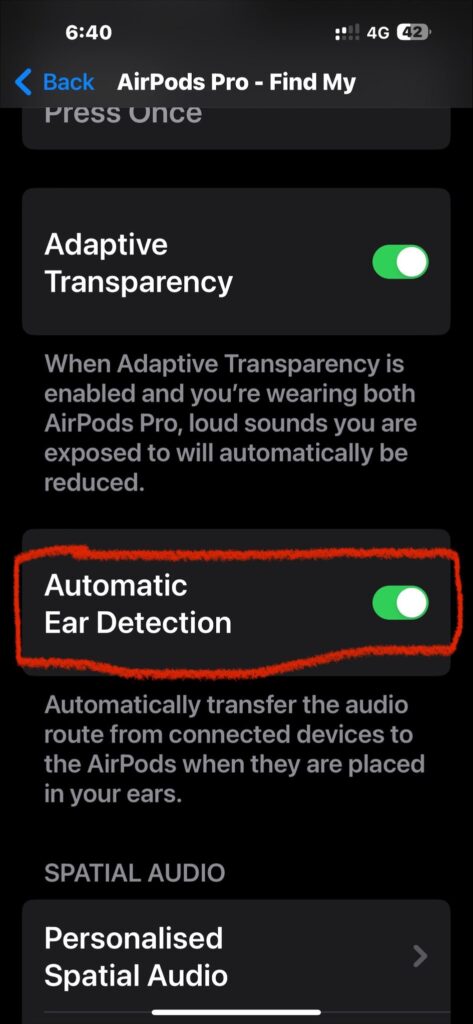 Switch off Automatic Ear Detection