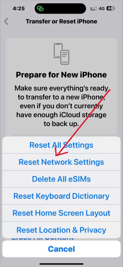 tap Reset Network Settings