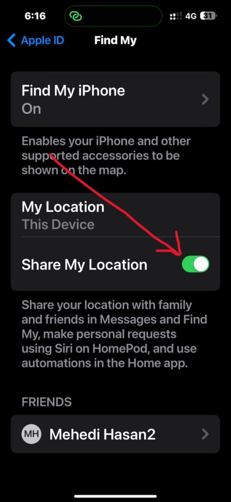 turn on the Share My Location